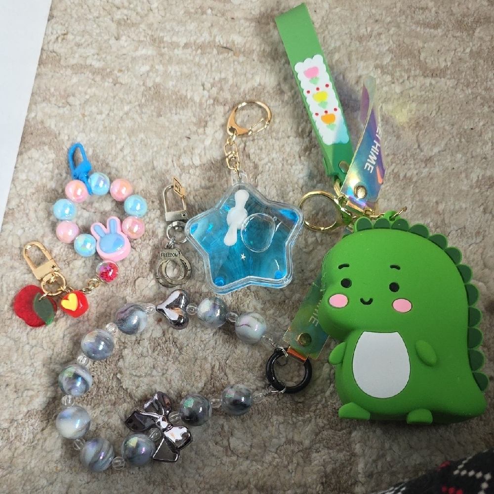 Green Dinosaur Keychain with Accessories